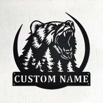 Custom Grizzly Bear Metal Wall Art, Personalized Bear Name Sign Decoration For Room, Bear Home Decor, Custom Bear, Bear Metal Decor, Bear - Thegiftio UK