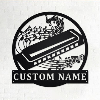 Custom Harmonica Musical instrument Metal Wall Art, Personalized Harmonica Teacher Name Sign Decoration For Room, Harmonica Home Decor - Thegiftio