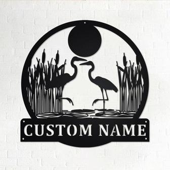 Custom Heron Couple Metal Wall Art, Personalized Heron Name Sign Decoration For Room, Heron Home Decor, Custom Heron, Heron Metal Decor - Thegiftio UK