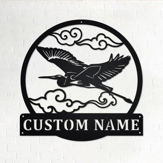 Custom Heron Flying Metal Wall Art, Personalized Heron Name Sign Decoration For Room, Heron Home Decor, Custom Heron, Heron Metal Decor - Thegiftio