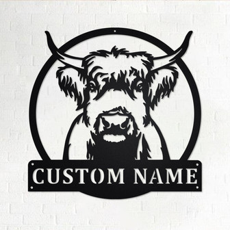 Custom Highland Cow Metal Wall Art, Personalized Highland Cow Name Sign Decoration For Room, Highland Cow Home Decor, Custom Highland Cow - Thegiftio