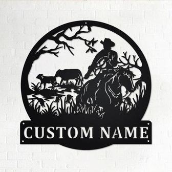 Custom Horse Cowboy Metal Wall Art, Personalized Cowboy Name Sign Decoration For Room, Horse Cowboy Metal Home Decor, Custom Horse Cowboy - Thegiftio UK