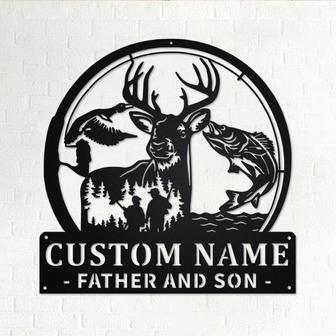 Custom Hunting & Fishing Partner Father and Son Metal Wall Art, Personalized Hunting Name Sign Decoration For Room, Father&#39;s Day Gift - Thegiftio UK