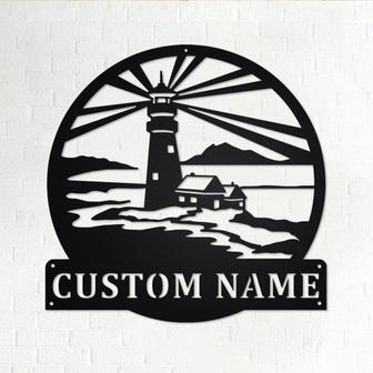 Custom Lighthouse Nautical Round Metal Wall Art, Personalized Lighthouse Name Sign Decoration For Room, Lighthouse Home Decor, Lighthouse - Thegiftio UK