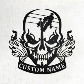 Custom Lineman Skull Metal Wall Art, Personalized Lineman Name Sign Decoration For Room, Lineman Metal Home Decor, Custom Lineman - Thegiftio UK