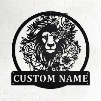Custom Lion Floral Metal Wall Art, Personalized Lion Name Sign Decoration For Room, Lion Metal Home Decor, Custom Lion, Lion Floral Decor - Thegiftio UK