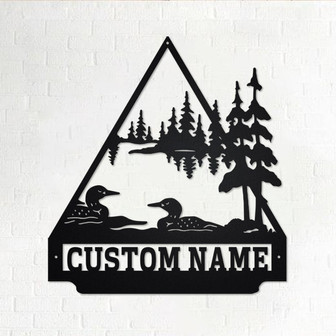 Custom Loon Scene Triangle Metal Wall Art, Personalized Loon Duck Name Sign Decoration For Room, Loon Duck Home Decor, Custom Loon Duck - Thegiftio UK