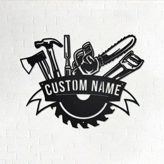 Custom Lumberjack Wood Cutter Tools Metal Wall Art, Personalized Logger Name Sign Decoration For Room, Lumberjack Metal Home Decor - Thegiftio UK