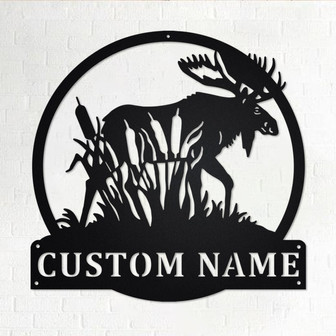 Custom Moose with Cattails Metal Wall Art, Personalized Moose Hunter Name Sign Decoration For Room, Moose Metal Home Decor, Custom Moose - Thegiftio