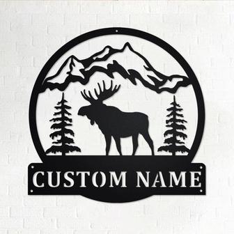 Custom Moose Mountains Metal Wall Art, Personalized Moose Name Sign Decoration For Room, Moose Home Decor, Custom Moose, Moose Metal Decor - Thegiftio UK