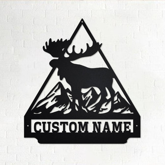 Custom Moose Triangle Metal Wall Art, Personalized Moose Name Sign Decoration For Room, Moose Home Decor, Custom Moose, Moose Metal Decor - Thegiftio