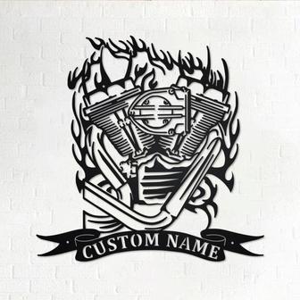 Custom Motorcycle Engine Metal Wall Art, Personalized Biker Name Sign Decoration For Room, Motor Mechanic Metal Home Decor, Custom Mechanic - Thegiftio UK