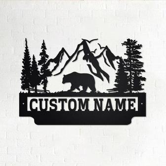 Custom Mountain Landscape Bear Metal Wall Art, Personalized Bear Name Sign Decoration For Room, Bear Home Decor,Custom Bear,Bear Metal Decor - Thegiftio UK