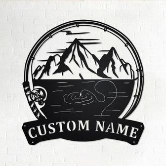 Custom Mountains Fishing Metal Wall Art, Personalized Fisher Name Sign Decoration For Room, Fishing Metal Home Decor,Custom Mountain Fishing - Thegiftio UK