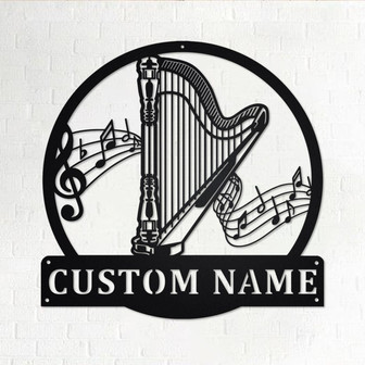 Custom Musical Instrument Harp Metal Wall Art, Personalized Harp Teacher Name Sign Decoration For Room, Harp Home Decor, Custom Harp - Thegiftio