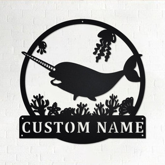 Custom Narwhal Metal Wall Art, Personalized Narwhal Name Sign Decoration For Room, Narwhal Metal Home Decor, Custom Narwhal, Narwhal Animals - Thegiftio UK