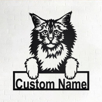 Custom Norwegian Forest Cat Metal Wall Art, Personalized Norwegian Forest Cat Name Sign Decoration For Room, Norwegian Forest Cat Home Decor - Thegiftio UK