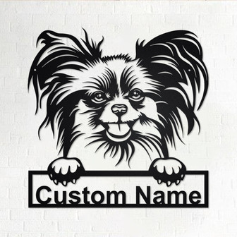 Custom Papillon Dog Metal Wall Art, Personalized Papillon Name Sign Decoration For Room, Papillon Metal Home Decor, Custom Dog, Papillon Dog - Thegiftio UK