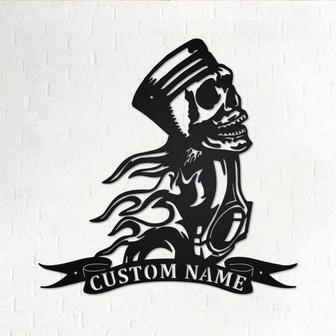 Custom Piston Skull Metal Wall Art, Personalized Mechanic Car Name Sign Decoration For Room, Piston Skull Metal Home Decor, Custom Piston - Thegiftio UK