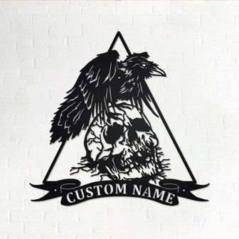 Custom Raven With Skull Metal Wall Art, Personalized Raven Name Sign Decoration For Room, Raven Metal Home Decor, Custom Raven, Raven Skull - Thegiftio UK