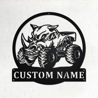 Custom Rhino Monster Truck Metal Wall Art, Personalized Monster Truck Name Sign Decoration For Room, Monster Truck Home Decor, Monster Truck - Thegiftio UK