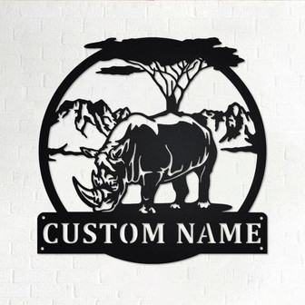 Custom Rhinoceros Metal Wall Art, Personalized Rhinoceros Name Sign Decoration For Room, Rhinoceros Home Decor, Custom Rhinoceros - Thegiftio UK