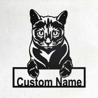 Custom Russian Blue Cat Metal Wall Art, Personalized Russian Blue Cat Name Sign Decoration For Room, Russian Blue Cat Home Decor, Custom Cat - Thegiftio UK