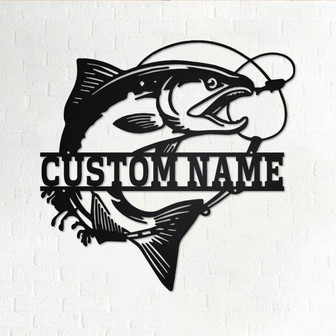 Custom Salmon Fish Metal Wall Art, Personalized Salmon Fish Name Sign Decoration For Room, Salmon Fishing Home Decor, Custom Salmon Fishing - Thegiftio UK