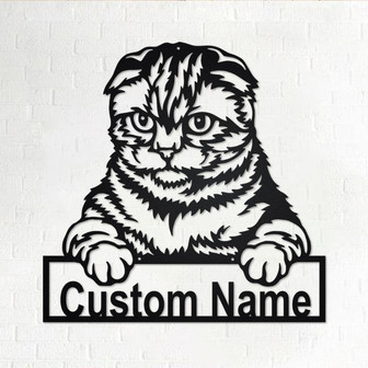 Custom Scottish Fold Cat Metal Wall Art, Personalized Scottish Fold Cat Name Sign Decoration For Room, Scottish Fold Cat Home Decor - Thegiftio