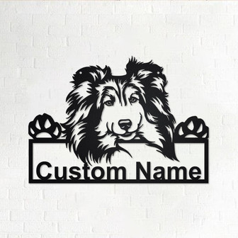 Custom Shetland Sheepdog Dog Metal Wall Art, Personalized Shetland Sheepdog Name Sign Decoration For Room, Shetland Sheepdog Home Decor - Thegiftio UK