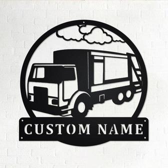 Custom Side Garbage Truck Metal Wall Art, Personalized Truck Driver Name Sign Decoration For Room, Side Garbage Truck Home Decor, Trucker - Thegiftio UK