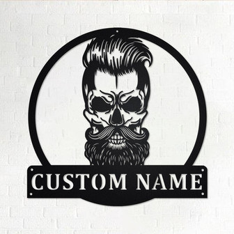 Custom Skull With Beard Metal Wall Art, Personalized Beard Name Sign Decoration For Room, Beard Home Decor, Custom Beard, Beard Dad, Beard - Thegiftio UK