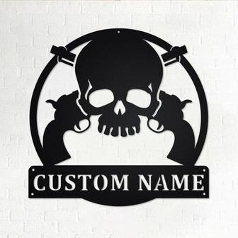 Custom Skull Guns Metal Wall Art, Personalized Skull Guns Name Sign Decoration For Room, Skull Guns Metal Home Decor, Custom Skull Guns - Thegiftio UK