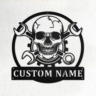 Custom Skull Mechanic Metal Wall Art, Personalized Mechanic Name Sign Decoration For Room, Mechanic Metal Home Decor, Custom Skull Mechanic - Thegiftio UK