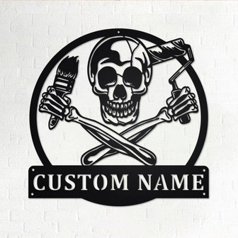 Custom Skull Painter Metal Wall Art, Personalized Painter Name Sign Decoration For Room, Painter Metal Home Decor, Custom Skull Painter - Thegiftio UK