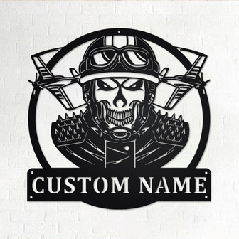 Custom Skull Pilot Metal Wall Art, Personalized Skull Pilot Name Sign Decoration For Room, Skull Pilot Home Decor, Custom Skull Pilot, Pilot - Thegiftio UK
