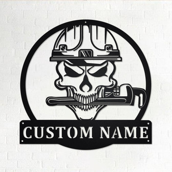 Custom Skull Plumber Metal Wall Art, Personalized Plumber Name Sign Decoration For Room, Plumbing Metal Home Decor, Custom Skull Plumber - Thegiftio UK