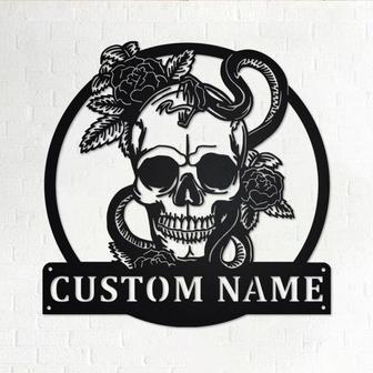 Custom Skull With Snake Metal Wall Art, Personalized Snake Name Sign Decoration For Room, Snake Home Decor, Custom Skull With Snake - Thegiftio UK