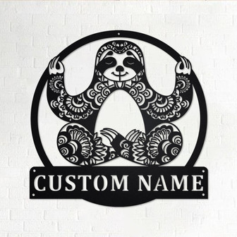 Custom Sloth Mandala Yoga Metal Wall Art, Personalized Sloth Name Sign Decoration For Room, Sloth Home Decor, Custom Sloth, Mandala Yoga - Thegiftio UK