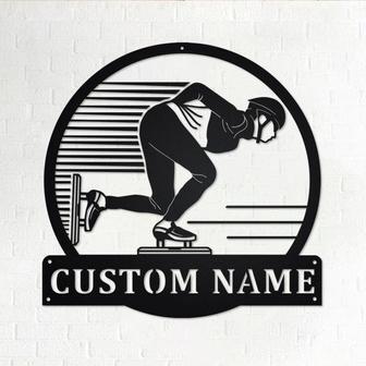 Custom Speed Skating Sport Metal Wall Art, Personalized Skater Name Sign Decoration For Room, Speed Skating Metal Home Decor, Custom Skating - Thegiftio UK