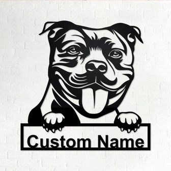 Custom Staffordshire Bull Dog Metal Wall Art, Personalized Staffordshire Bull Name Sign Decoration For Room, Staffordshire Bull Home Decor - Thegiftio