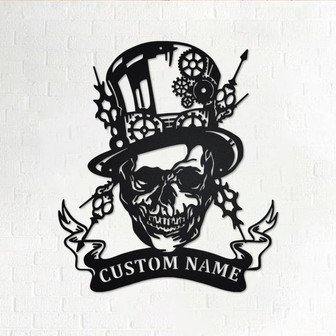 Custom Steampunk Skull Metal Wall Art, Personalized Steampunk Skull Name Sign Decoration For Room, Steampunk Skull Metal Home Decor, Skull - Thegiftio UK