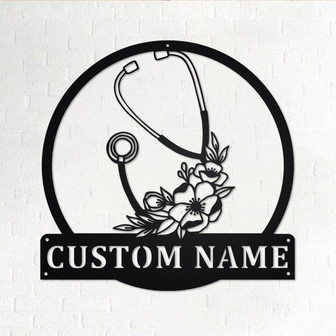 Custom Stethoscope Floral Metal Wall Art, Personalized Stethoscope Name Sign Decoration For Room, Stethoscope Home Decor, Custom Stethoscope - Thegiftio UK