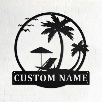 Custom Sunset Beach Metal Wall Art, Personalized Sunset Beach Name Sign Decoration For Room, Sunset Beach Home Decor, Custom Sunset Beach - Thegiftio UK