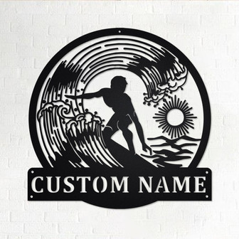 Custom Surfer Metal Wall Art, Personalized Surfer Name Sign Decoration For Room, Surfer Metal Home Decor, Custom Surfer, Surfing Metal Decor - Thegiftio UK