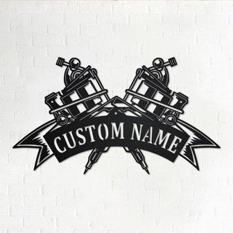 Custom Tattoo Machine Metal Wall Art, Personalized Tattoo Shop Name Sign Decoration For Room, Tattoo Machine Home Decor, Custom Tattoo Shop - Thegiftio UK