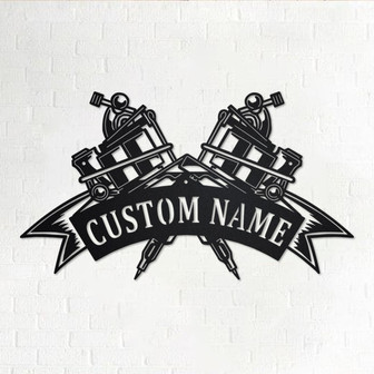 Custom Tattoo Machine Metal Wall Art, Personalized Tattoo Shop Name Sign Decoration For Room, Tattoo Machine Home Decor, Custom Tattoo Shop - Thegiftio UK