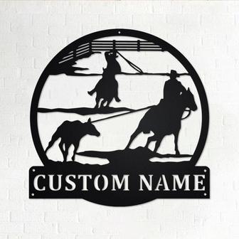 Custom Team Roper Cowboy Horse Metal Wall Art, Personalized Team Roper Name Sign Decoration For Room, Team Ropers Home Decor, Team Roper - Thegiftio UK