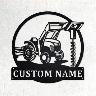 Custom Tractor Hole Digger Metal Wall Art, Personalized Tractor Hole Digger Name Sign Decoration For Room,Truck Hole Digger Metal Home Decor - Thegiftio UK