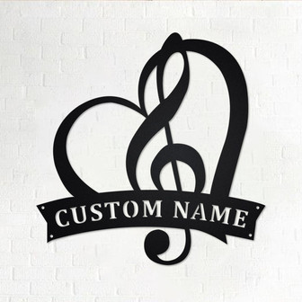 Custom Treble Clef in Heart Music Metal Wall Art, Personalized Music Teacher Name Sign Decoration For Room, Music Classroom Home Decor - Thegiftio